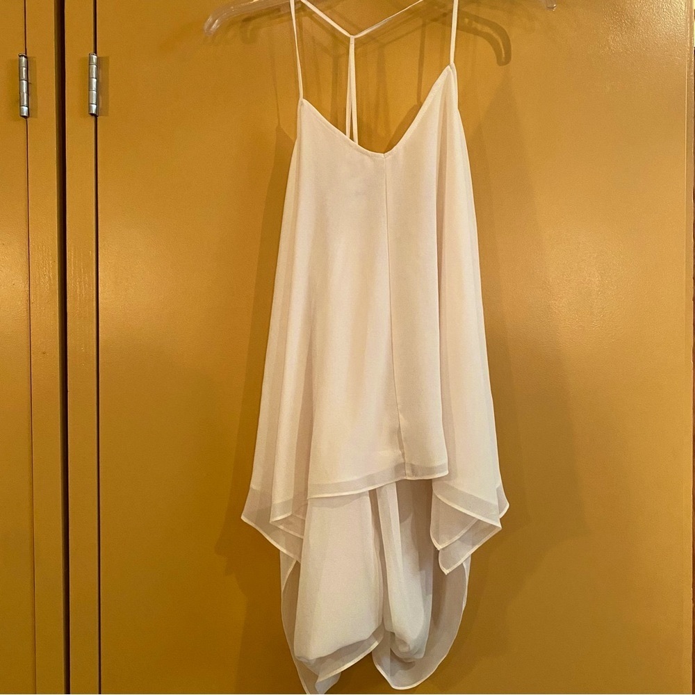 ASOS t-back trapeze tank top. Cream semi-sheer layers in hi-low cut. Size 6.